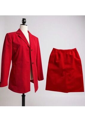 Red Vintage Larry Levine Blazer and Skirt Set